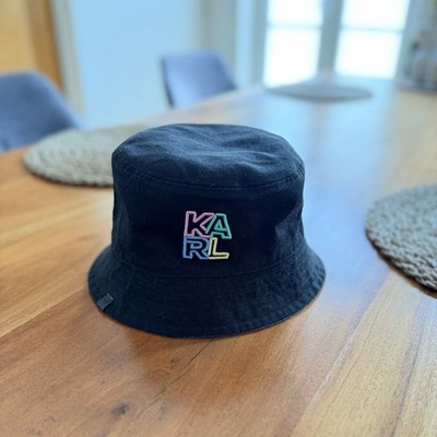 Karl Lagerfeld Jeans Bucket Hat Wendbar Logo Patch Hellblau Schwarz