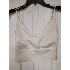 Abercrombie Fitch Y2K Cream Satin V-Neck Smocked Cropped Cami Top Size S