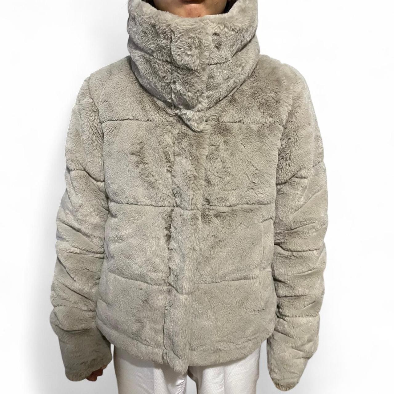 Abercrombie & Fitch Mini Puffer Faux Fur Jacket Size Small Taupe Beige Cute