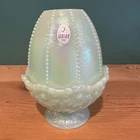 NOS Fenton Fairy Lamp Glass Sea Foam Green Iridescent Candle Holder ~ 5.75" tall
