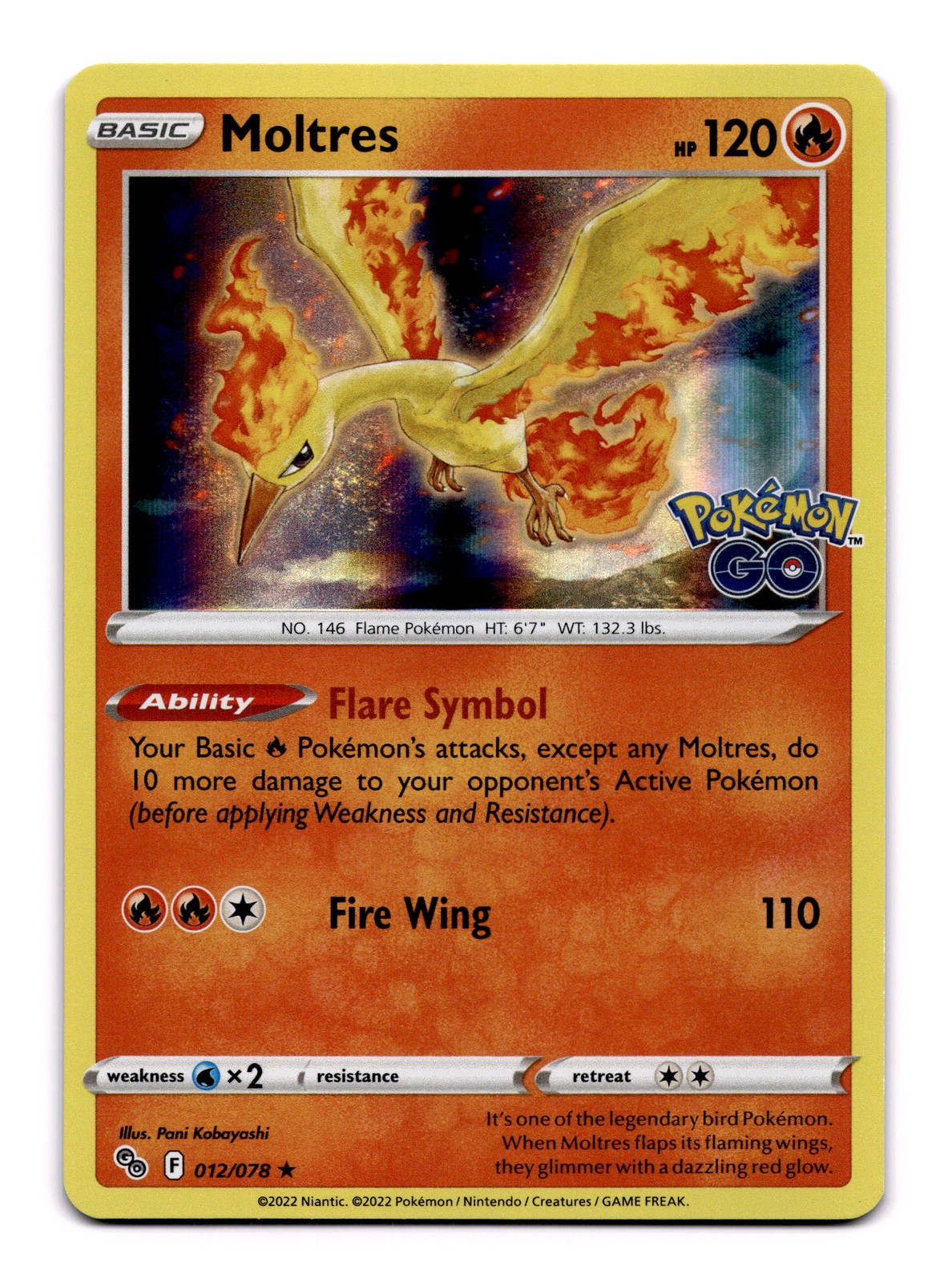 Moltres - 012/078 PGO: Pokemon GO Holo Rare  NM