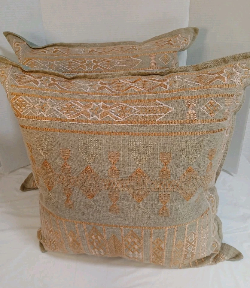 Surya Jizera Decorative Throw Pillow 22L x 22W Embroidered Beige & Gold/ Orange - Image 3 of 4