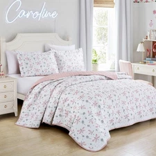 2/3 PCS Kids Bedspread Set Dragonfly and Dandelion Print Reversible Quilt