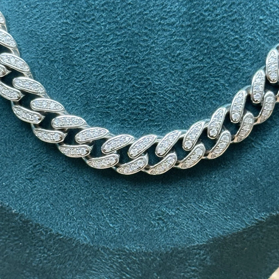 MEN 925 STERLING SILVER Icy CZ MIAMI CUBAN CHAIN NECKLACE 24” 121g 9.9mm - Image 3 of 4