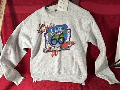 Vintage 90's Get Your Kicks on  Route 66 Hot Rod Sweatshirt Size XL Gray USA