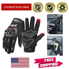 Durable Touchscreen Motorcycle Gloves for Men, Abrasion-Resistant, Black, Medium