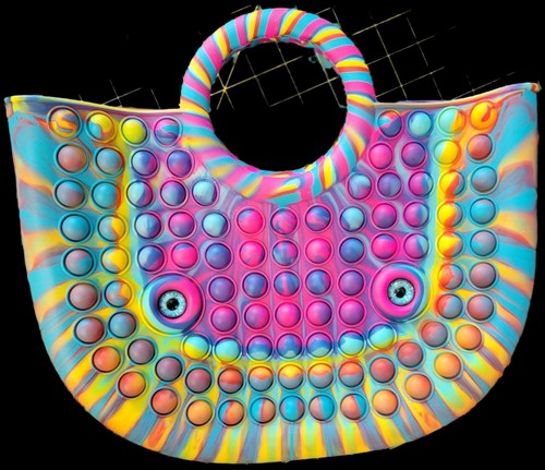 Rubber Purse Giant Fidget Toy Rave Rainbow Tie-dye Popit Bubble Bag - Picture 6 of 6