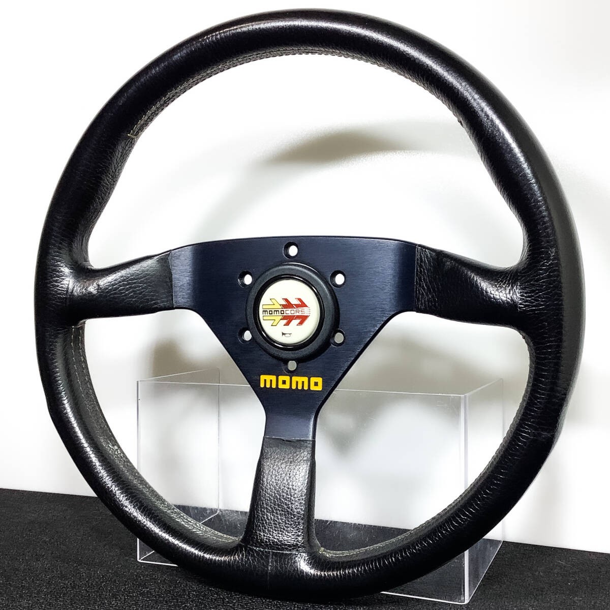 MOMO VELOCE V35 340mm Steering Wheel Black Leather CORSE Horn NA