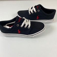 Polo Ralph Lauren Kids Size 1 Black Canvas Sneakers Shoes Red Pony Logo NWOB M