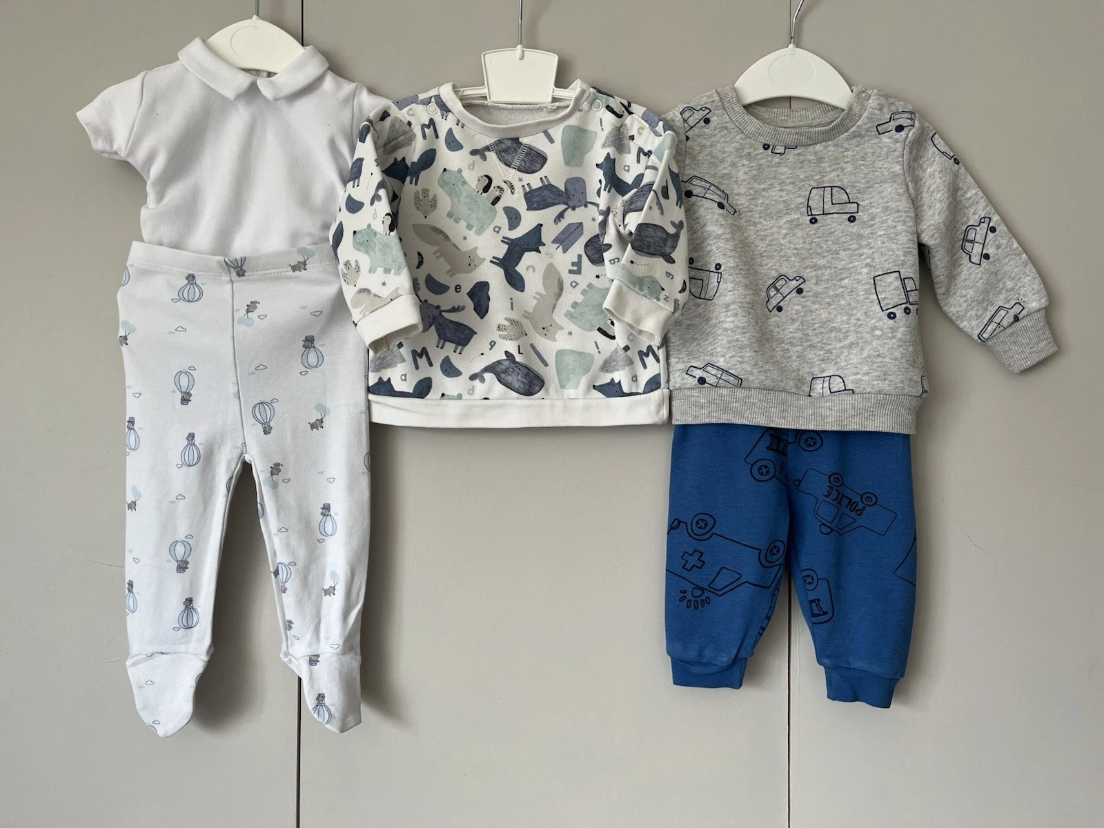 Baby Blue White Clothing Bundle Age 3-6 months Sweatshirts, Body Top & Bottoms
