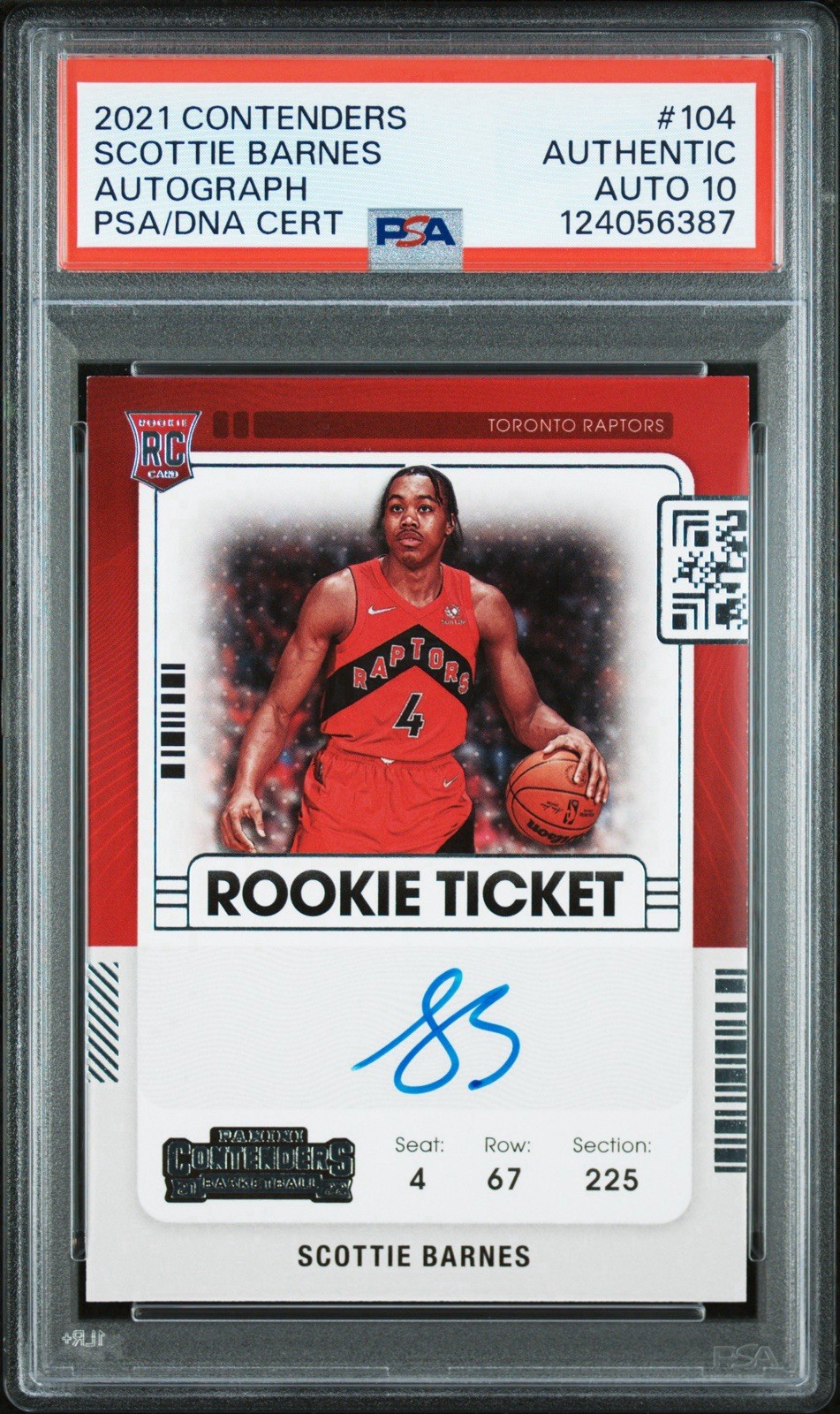 2021-22 Contenders - Rookie Ticket Scottie Barnes #104 (AU, RC)  PSA AUTO 10