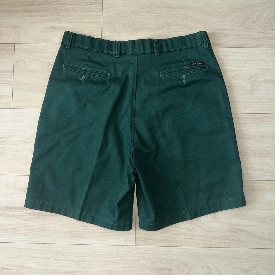 VINTAGE Haggar Golf Shorts Men 34 Green Chino Khakis Pleated Canvas Casual 90s - Image 2 of 4