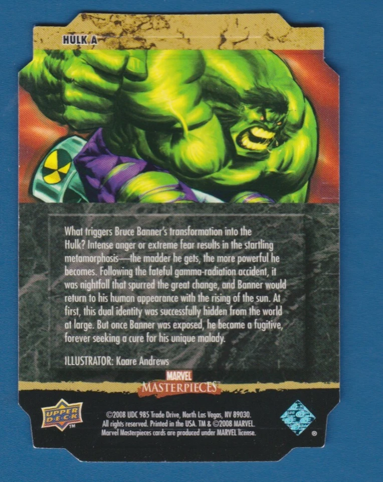 THE HULK  Die-Cut Card | 2008 Marvel Masterpieces 2   #HulkA - Image 2 of 2