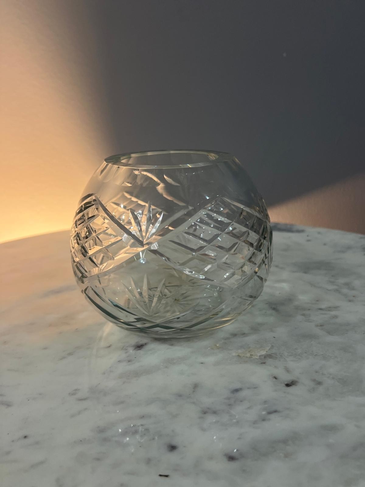 VTG Cut Glass Rose Bowl - Round Crystal Style Flower Vase Starburst Pattern 4