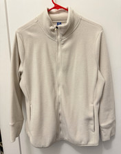 Women's Beige Full-Zip Fleece Jacket w/ Pockets Mid-Length Size L