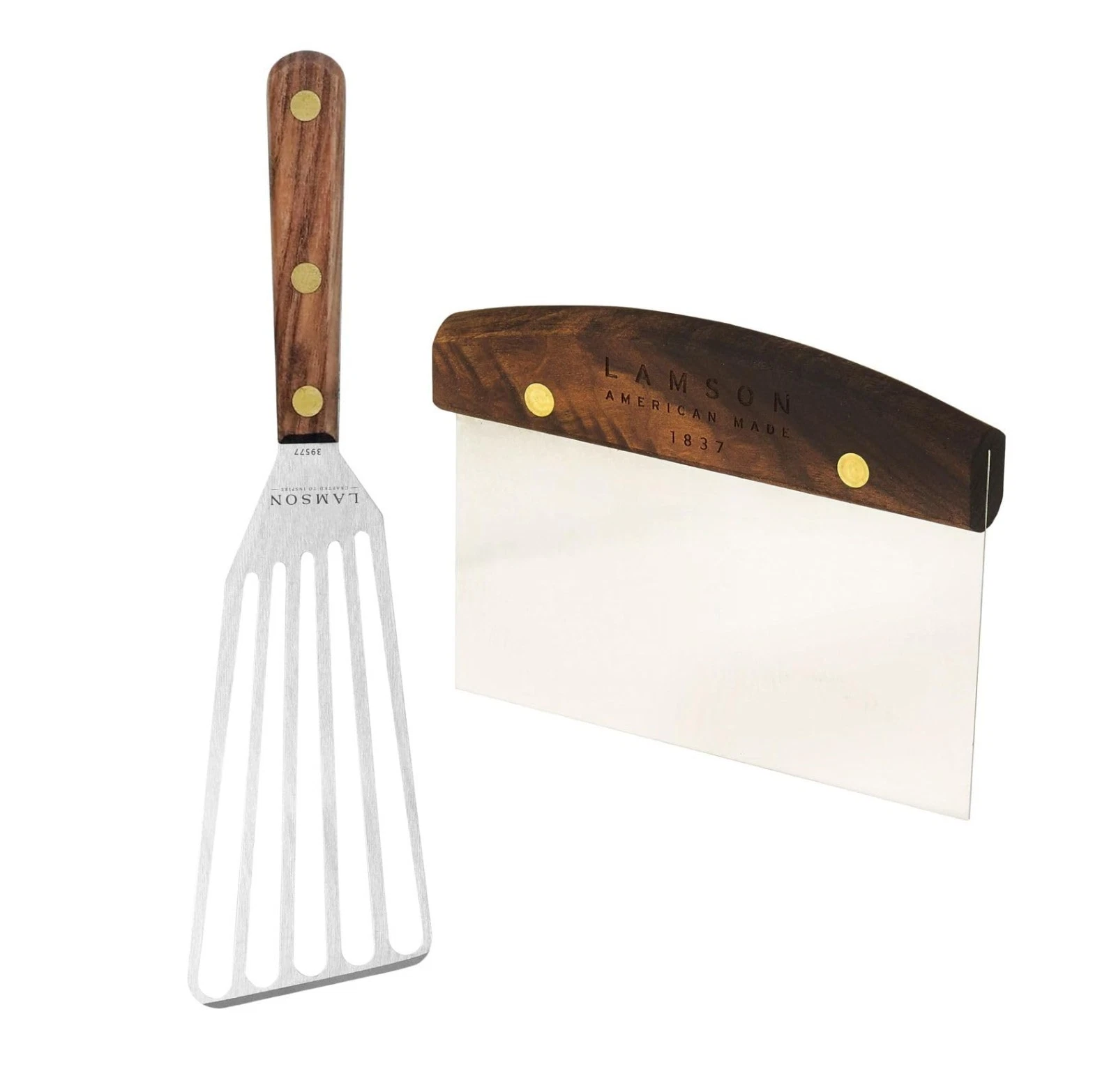 Dough Scraper & Slotted Turner Set - 3" x 6" Kitchen Tools with Walnut Handle
Opens in a new window
