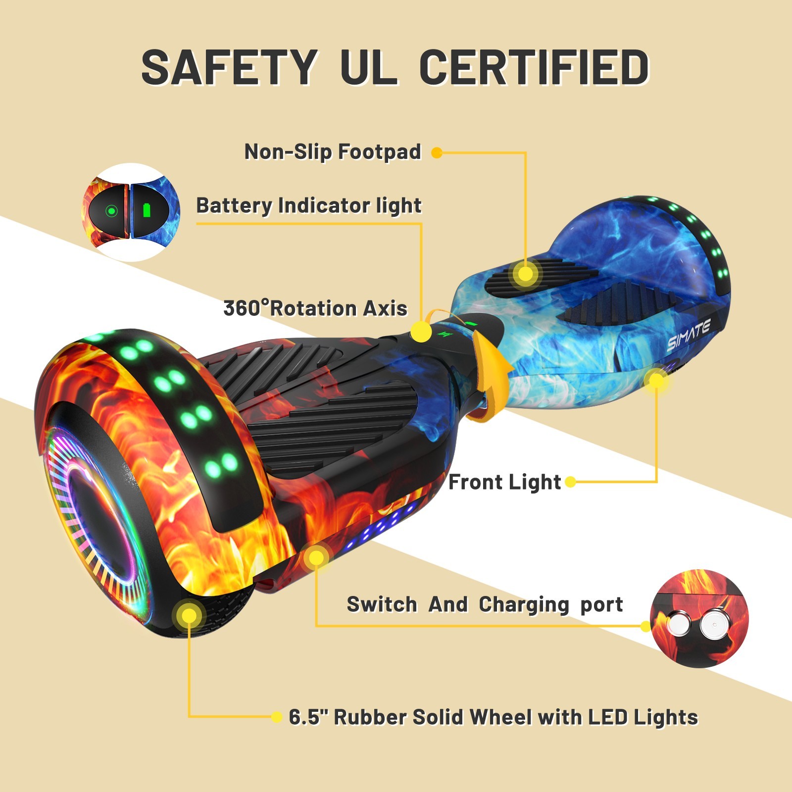 Commugo Self Balancing Scooter with Bluetooth Speakers & LED Lights UL 2272