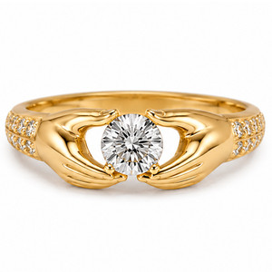 Authentic 1.50 Ct Moissanite Hands Holding Ring 14K Yellow Gold Plated Promise Ring