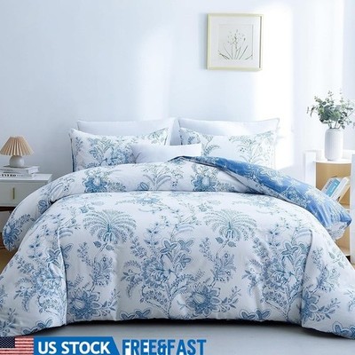 Reversible Floral Duvet Cover Soft Microfiber Queen Bedding Set Machine Washable