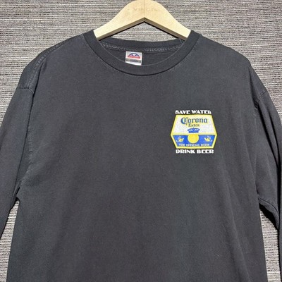 Corona Vintage Shirt Mens L Black Long Sleeve Drink Beer Save Water Puerto Nuevo