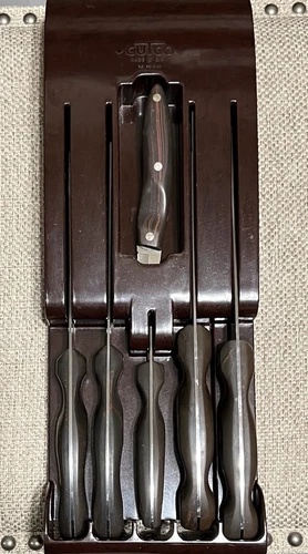 Vintage CUTCO 6 pcs Brown Knife Set 1020-1025 W/ Bakelite Holder