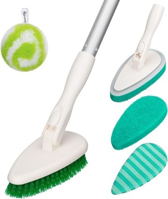 Qaestfy 4-in-1 Tub and Tile Shower Scrubber, 51'' Bathtub Cleaning Brush with Lo