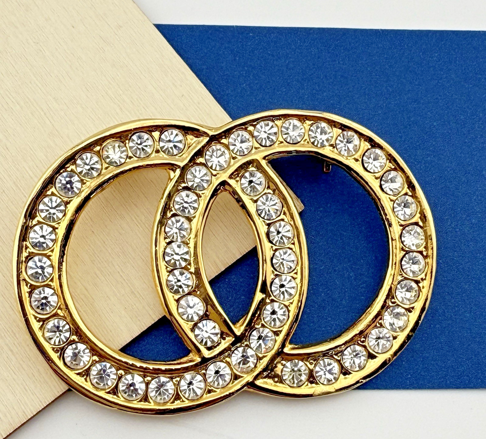 Rhinestone Infinity Link Double Circle Brooch Gol… - image 5