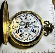 Arnex Vintage Equestrian 17 Jewel Incabloc Gold Filled Swiss Pocket Watch