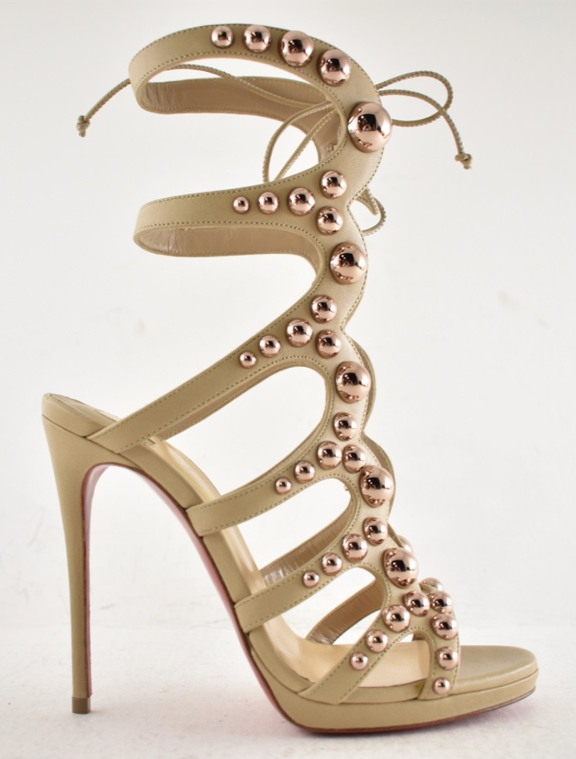 Christian Louboutin Amazoubille 120 Nude Beige Lace Up Tie Sandal