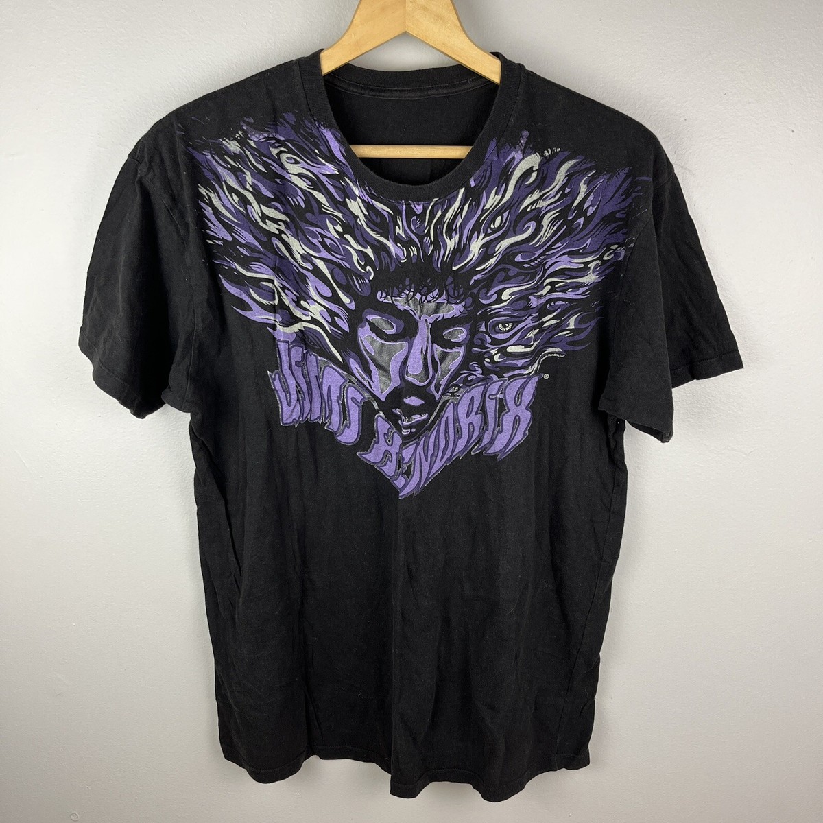 2007 Jimi Hendrix Acid Purple Hair Abstract Spell Out Black T-Shirt Men’s M