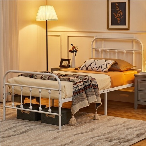 Stabiles Metallbett Bettgestell Lattenrost Bettrahmen 90 x 200 cm Weiß WIE NEU - Bild 3 von 10