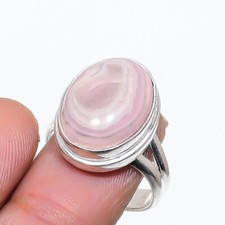Natural Rhodochrosite Gemstone 925 Sterling Silver Ring Size 7 US 