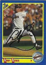 Autographed/Signed 1990 Score #578 Andy Benes San Diego Padres Tough Signature