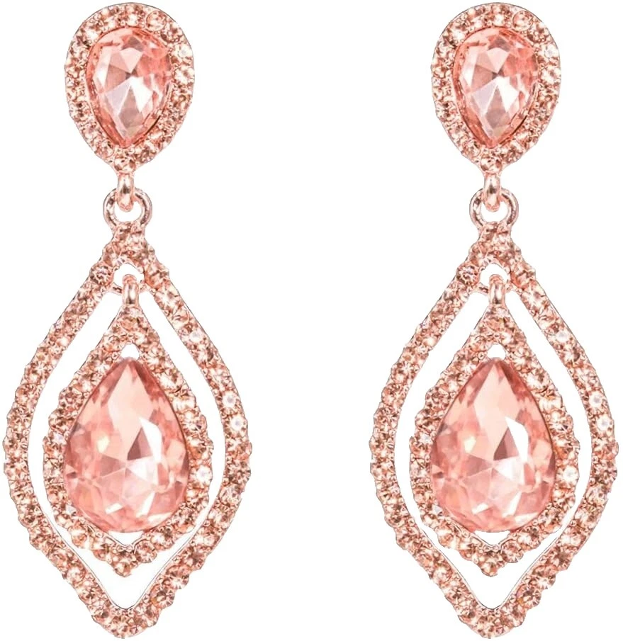 Oro Rosa Cristal Pendientes de Moda de plástico