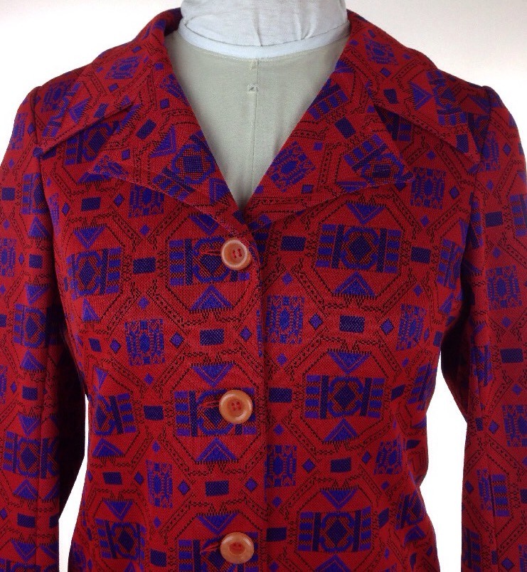 VINTAGE MONTGOMERY WARD POLYESTER AZTEC STYLE BUTTON DOWN