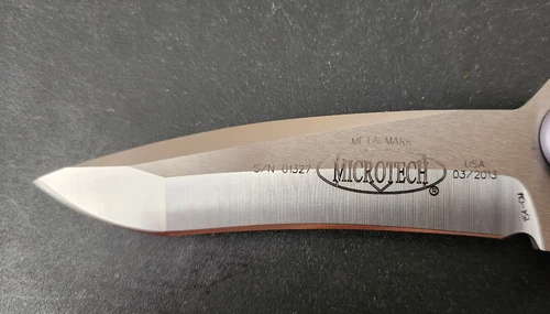 Microtech 2013 154-CM Blade w/ Custom Linos Sheathworks (Gray Handle)