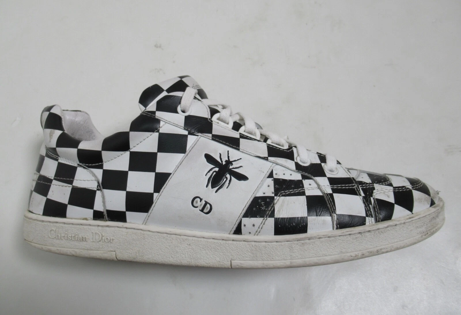 Baskets femme Christian Dior D Bee Checker en cuir blanc noir taille 10 États Unis W