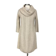 Vince Camuto Womens Beige Tan Cowl Neck Midi Sweater Knit Dress size Small