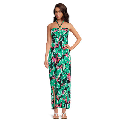 NO BOUNDARIES GREEN TROPICAL FLORAL PRINT HALTER W/ CUPS MAXI DRESS Jnrs  XXL 19 | eBay