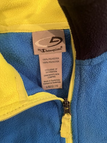 Champion C9 Fleece Quarter Zip Pullover Boys Lg 12 - 14 Grey Lime Green - Picture 3 of 3