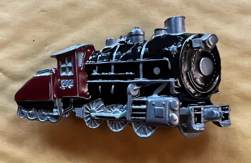 TRAIN BLACK & RED BELT BUCKLE NEW APPROXIMATELY 4 1/8" X 2 3/8"