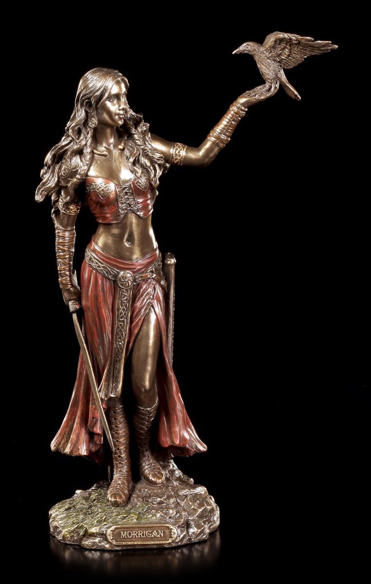 Celtic Goddess Morrigan With Raven - Decorative Figurine Veronese Bronze Look