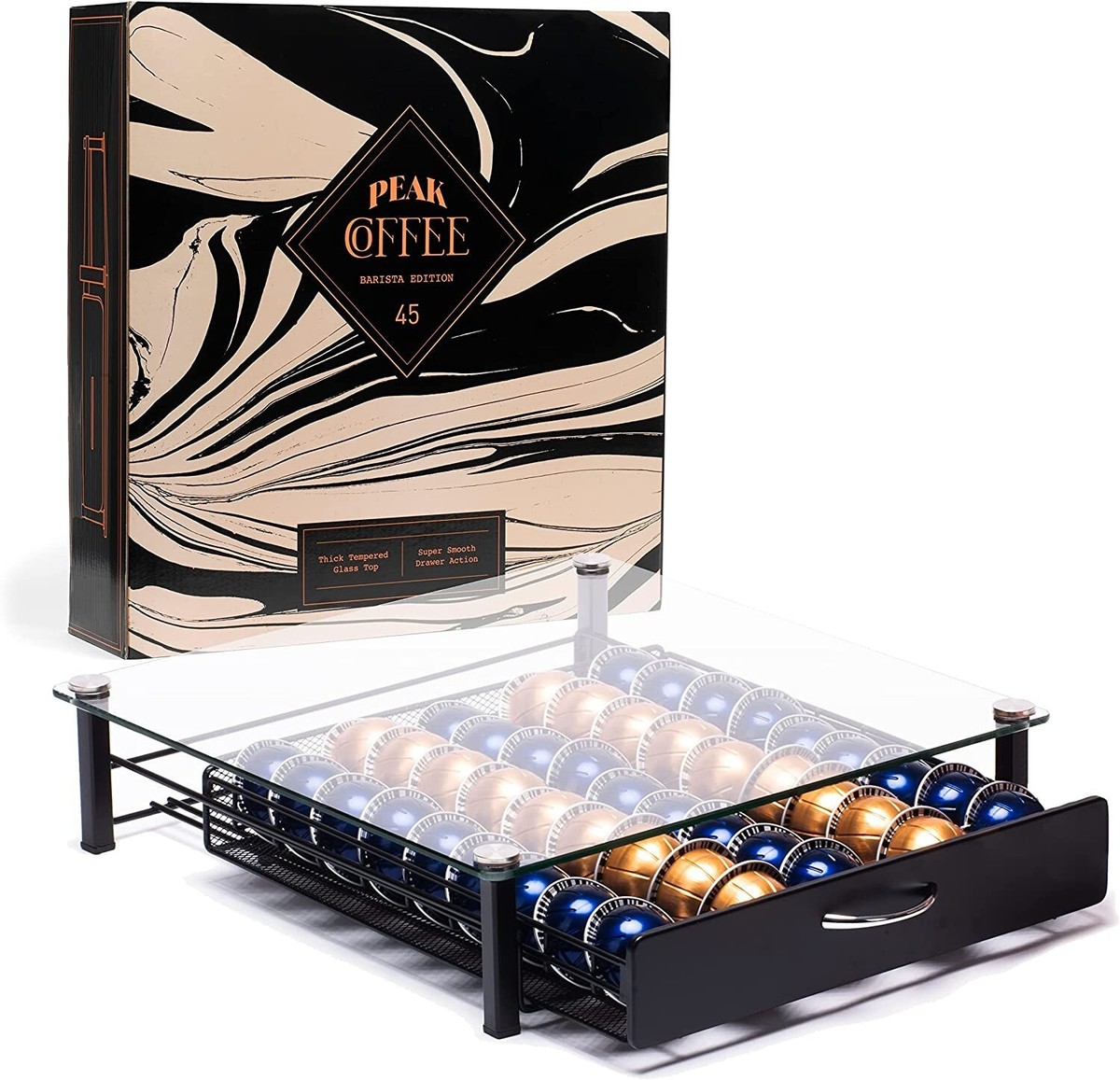 Peak Coffee Capsule Storage Drawer Tray for 45 Nespresso Vertuo