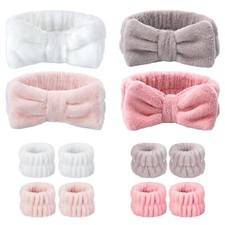 4 Pack Spa Headband for Washing Face with 8 Wristbands Girl Hair Band Microfiber