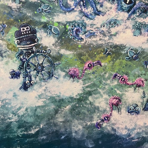 "IN CONTROL" canvas print, pop graffiti tattoo under the sea ocean octopus frog - Picture 3 of 7