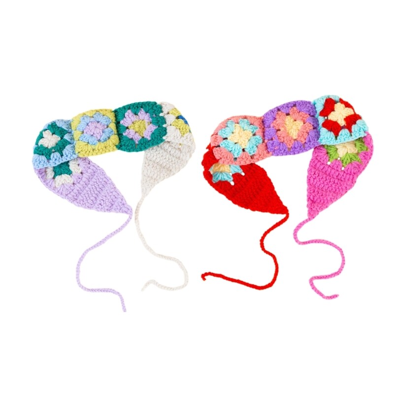 Knitted Elastic Bandana Hot Girls Flower Pattern Adjustable Crochet Hairband