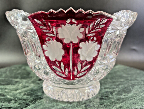 Anna Hutte Bleikristall Germania ciotola cristallo rosso mirtillo noce caramelle rosa vaso