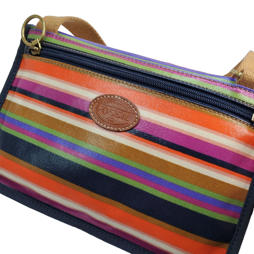 Authentic Fossil KeyPer Coated Canvas Women's Envelope Crossbody Bag Striped - Picture 2 of 24