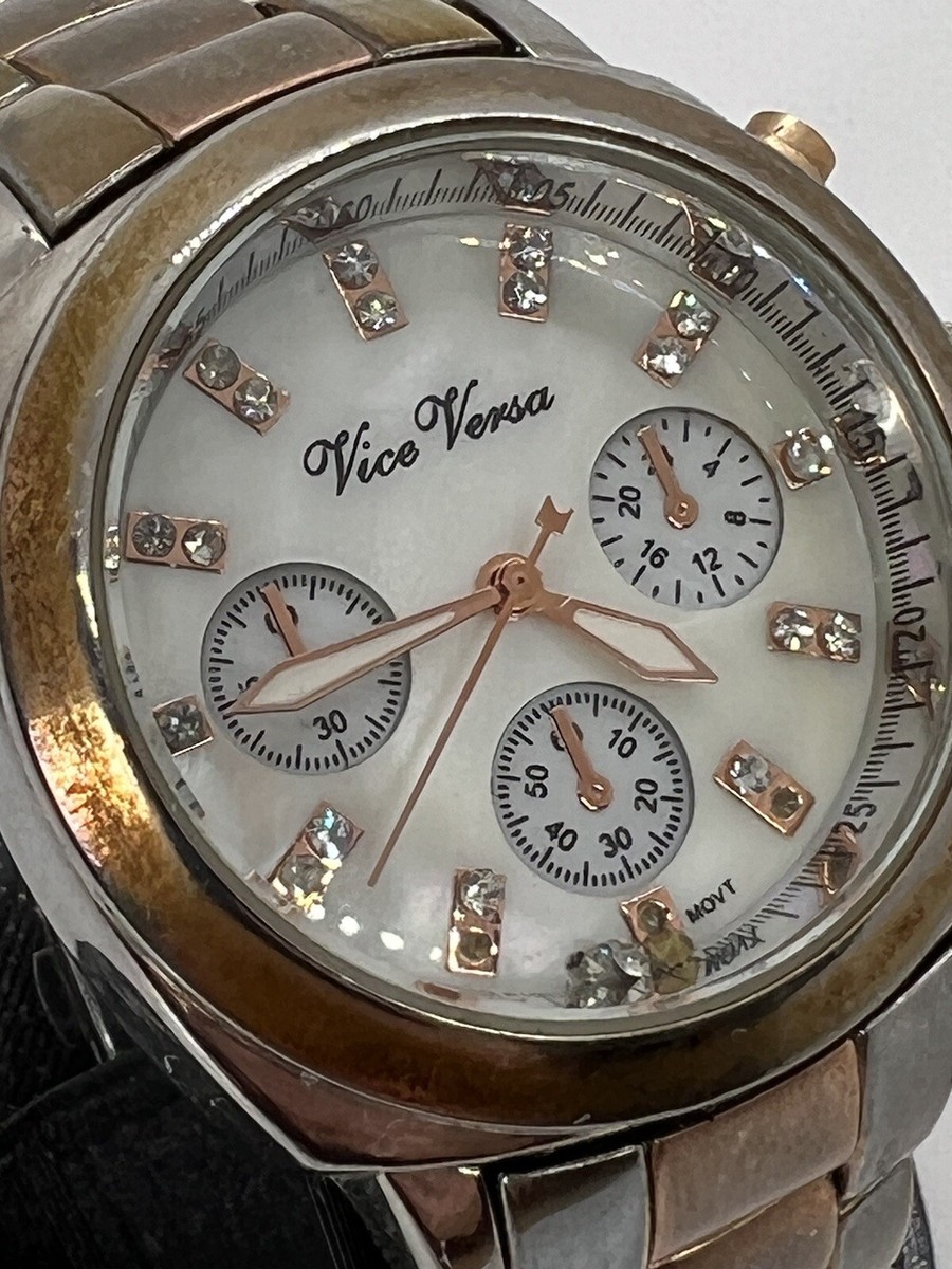 Vice Versa Quartz L80807 Womens Rhinestone Chrono Watch New 