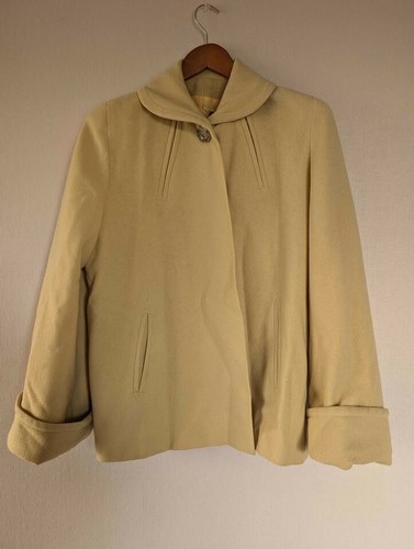 Manteau vintage laine taille S années 60 jaune crème beurre preppy mod rétro Audrey Jackie O - Photo 12/12